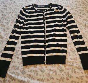 ZARA Black & White Striped Button-Front Cardigan